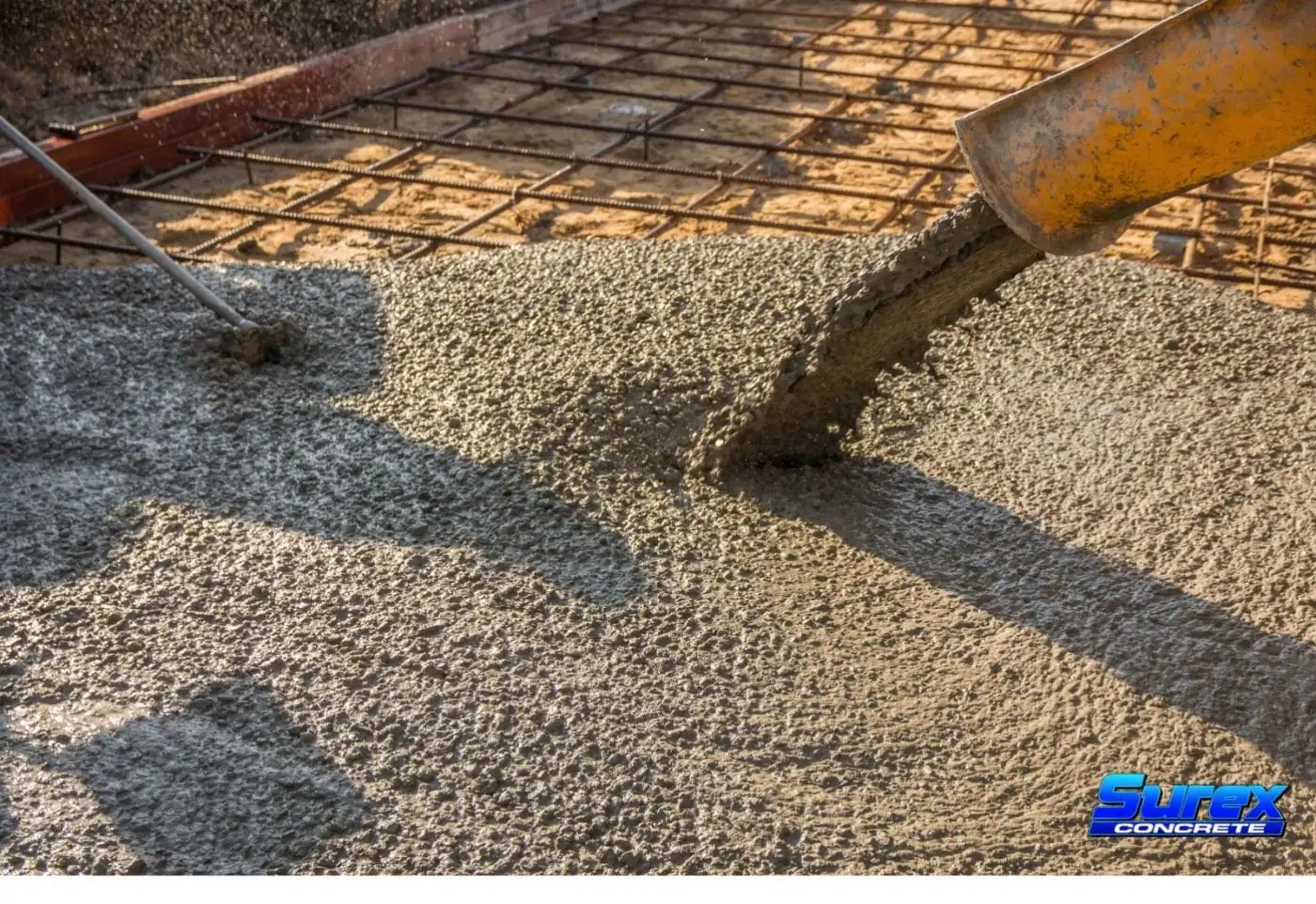 Concrete pumped over a reinforced slab