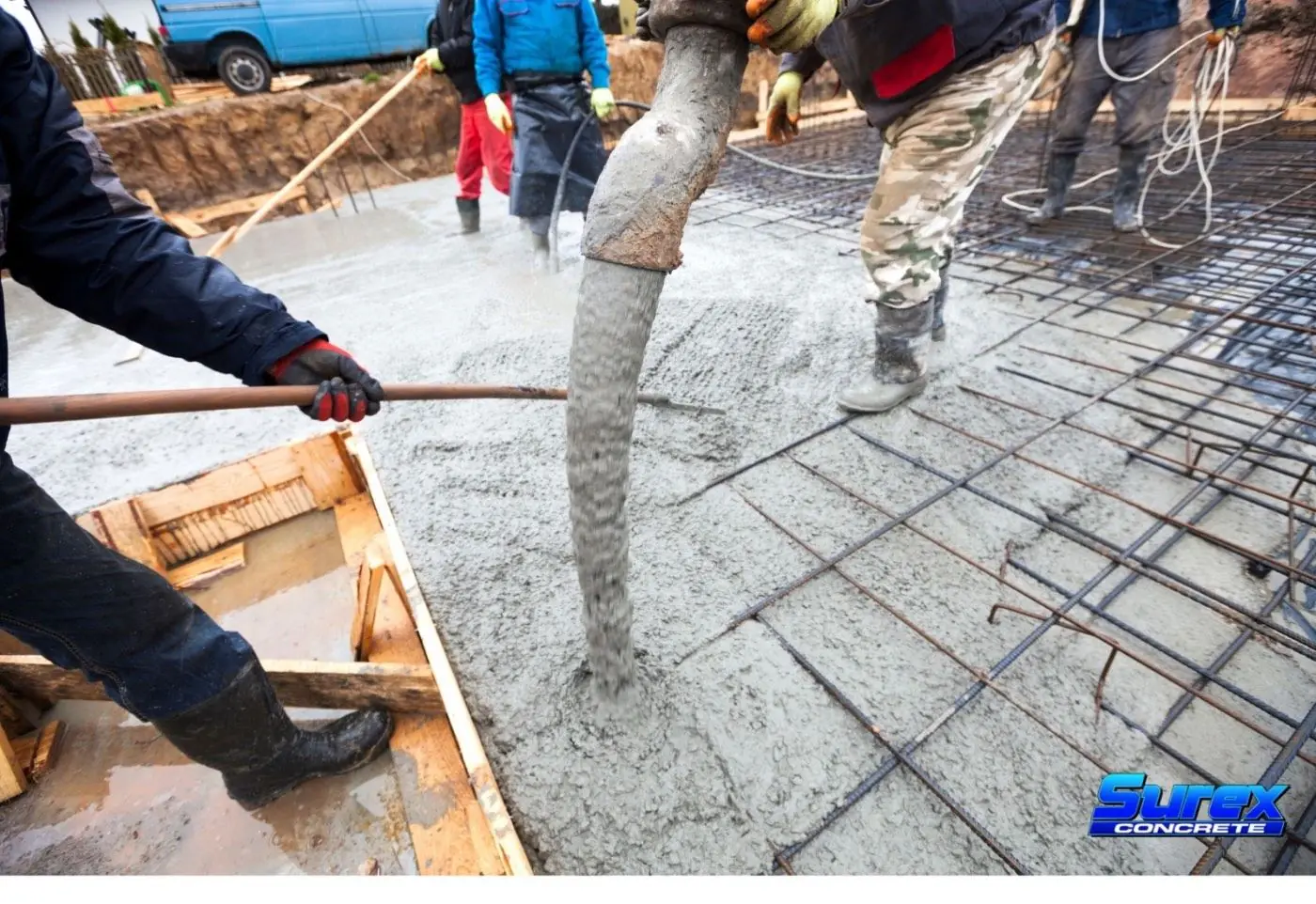 Concrete being placed on a Surrey site by Surex Concrete