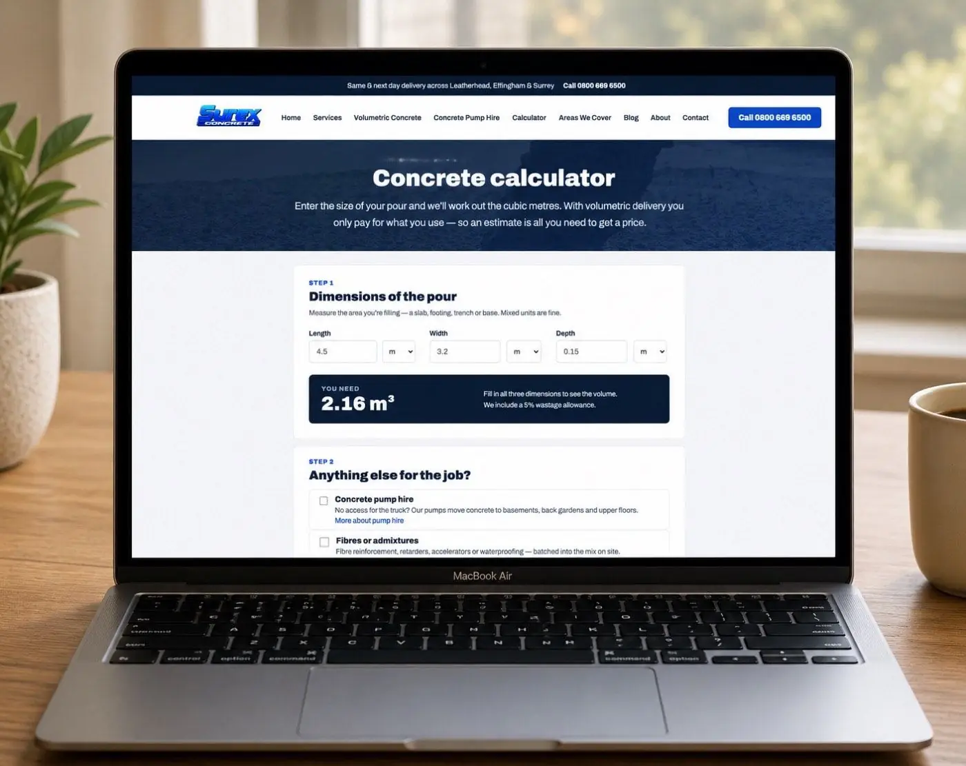 Surex Concrete calculator open on a laptop